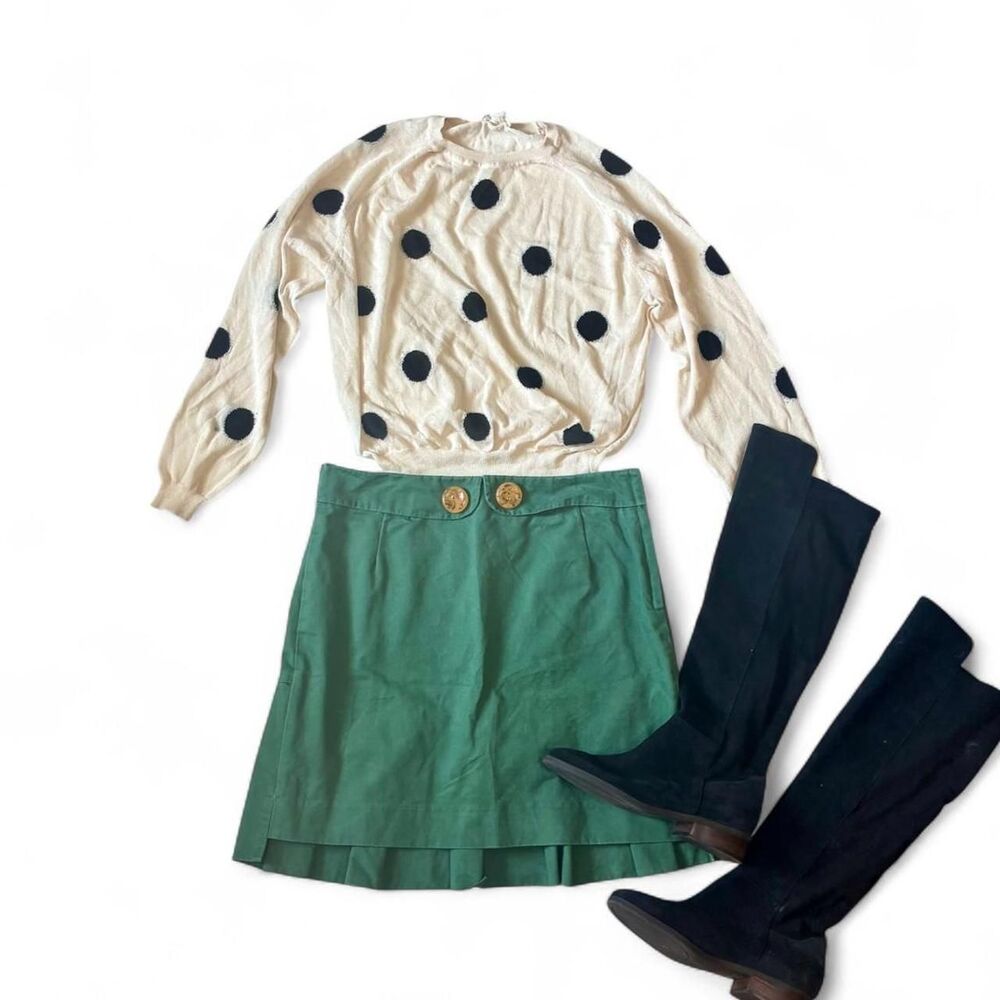 Anthropologie Elevenses Green 70s style preppy skirt